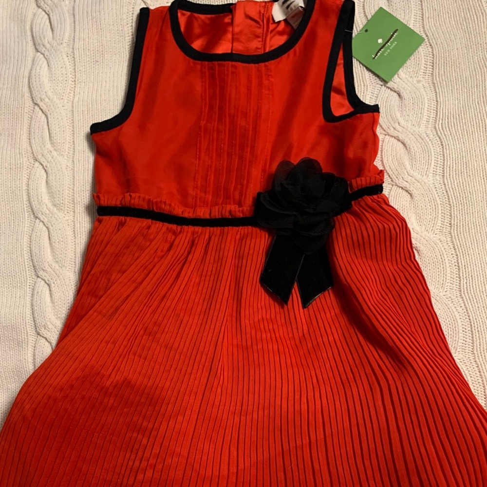 Kate Spade Pleated Chiffon Dress Red Black Size 4Y $128